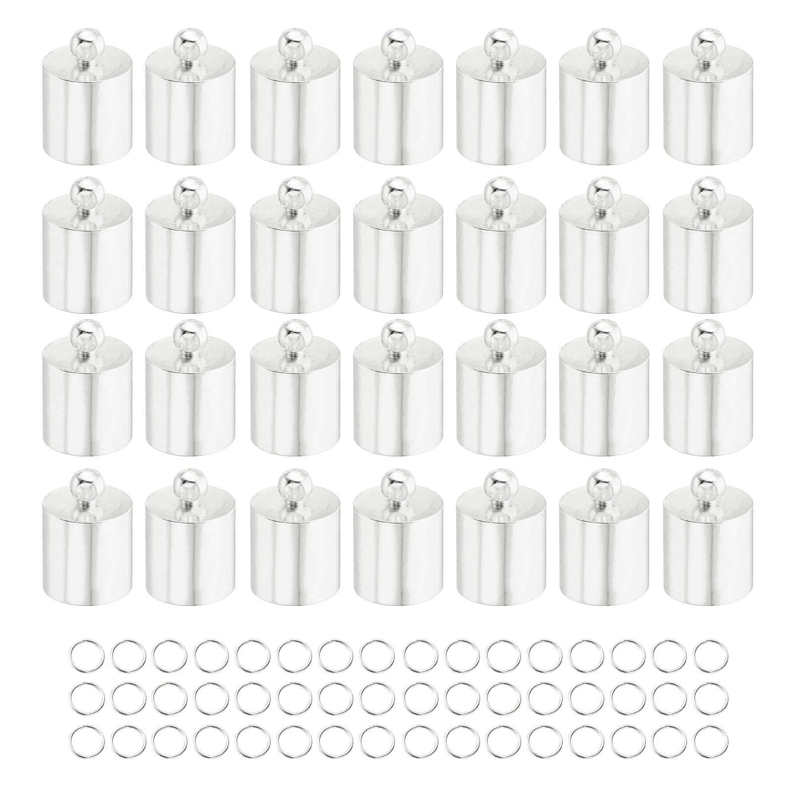 Uxcell 300Pcs Leather Cord End Caps, 9.5mm ID Tassel Barrel End Caps with Jump Rings for Jewelry Making Findings DIY Bracelet Necklace, Silver Tone