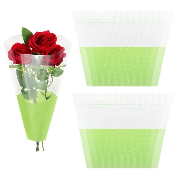 Uxcell 300Pcs Plastic Rose Floral Bouquet Bags 1.3ft Single Flower Sleeves Wrapping Bags for Wedding, Birthday, Retail Packaging, Fruit Green