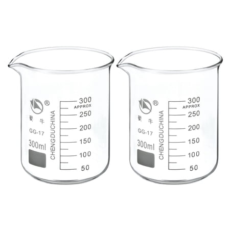 Uxcell 300ml Low Form Glass Beaker 3.3 Borosilicate Graduated Lab Measuring Cups 2 Pack