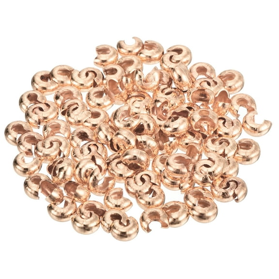 Uxcell 300pack Crimp Bead Covers, 4mm/0.16" Half Round Open Crimp Beads Knot Cover Brass Small Loose Beads End Tip for Bracelet Jewelry Making Craft DIY, Rose Gold