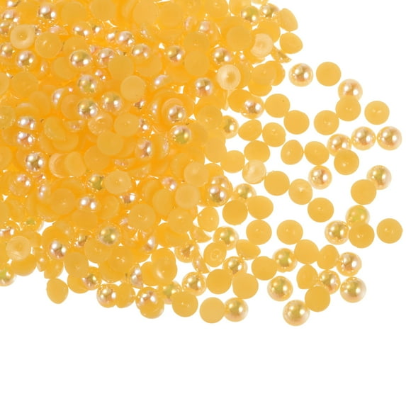 Uxcell 300pcs Flatback Pearls 4mm ABS Plastic Half Round Dome Imitation Pearls Craft Beads Gold Yellow
