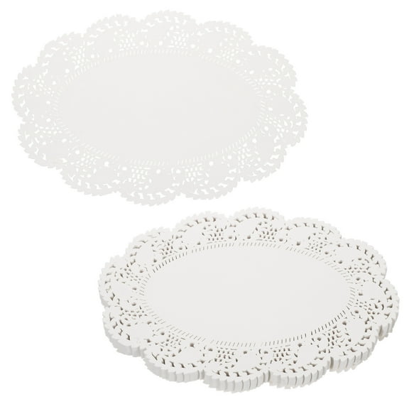 Uxcell 300pcs Lace Paper Doilies 9 x 6.5 Inch White Oval Disposable Decorative Paper Placemats Hollow Flower Absorbing Papers for Cakes Desserts Food Decoration Wedding Birthday