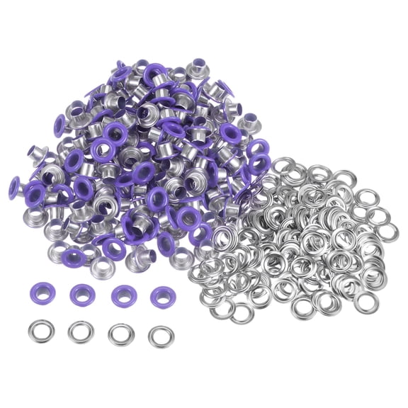 Uxcell 300 Set Grommets Kit Metal Eyelets 4mm 1/6" Hole Tiny Grommet with Washers for Shoes Clothes Belt Tag Bag Fabric Leather DIY Project, Purple