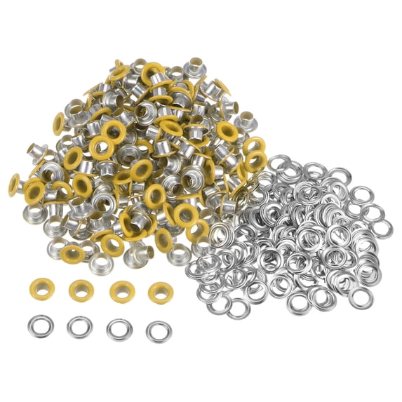 Uxcell 300 Set Grommets Kit Metal Eyelets 4mm 1/6" Hole Tiny Grommet with Washers for Shoes Clothes Belt Tag Bag Fabric Leather DIY Project, Yellow