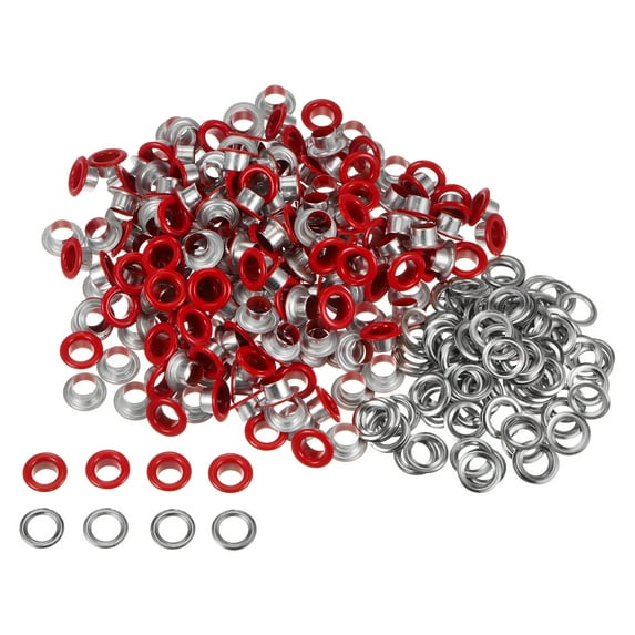 Uxcell 300set Grommets Kit Metal Eyelets 6mm 1/4" Hole Tiny Grommet for Shoes Clothes Belt Tag DIY Project, Red