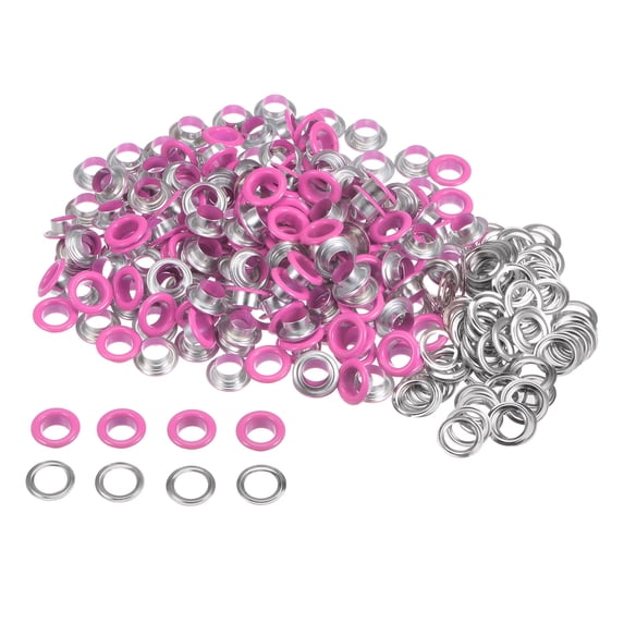 Uxcell 300set Grommets Kit Metal Eyelets 8mm 3/10" Hole Tiny Grommet for Shoes Clothes Belt Tag DIY Project, Fuchsia