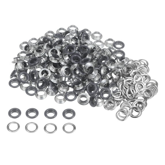 Uxcell 300set Grommets Kit Metal Eyelets 8mm 3/10" Hole Tiny Grommet for Shoes Clothes Belt Tag DIY Project, Grey