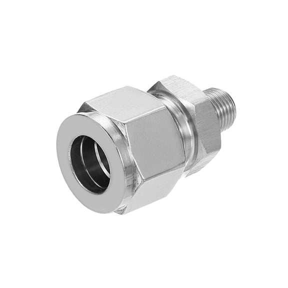 Uxcell 304 Stainless Steel Compression Tube Fitting, Double Ferrules Compression Tube Fitting Straight Adapter Connect 1/8NPT x 12mm