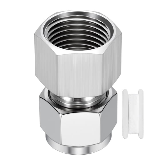 Uxcell 304 Stainless Steel Compression Tube Pipe Fitting, 1/2"OD Compression x 1/2" NPT Female Union Connector, Straight Coupling Adapter Pipe Fitting with Double Ferrules Tape