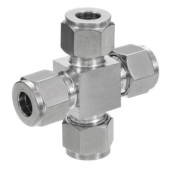 Uxcell 304 Stainless Steel Cross Compression Tube Fitting 3/8" ID x 3/4" OD, Pipes Adapter, Silver