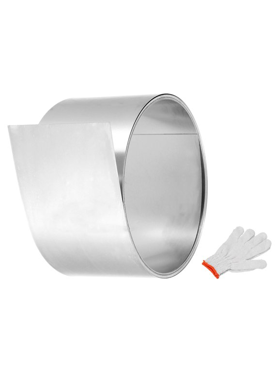 304 Stainless Steel Foil Roll, 0.2mm x 30mm x 2.4m Metal Strip Plate Sheet Stainless Steel Flashing Roll with Gloves for Crafts DIY Roofs Panels Electronic Window, Silver