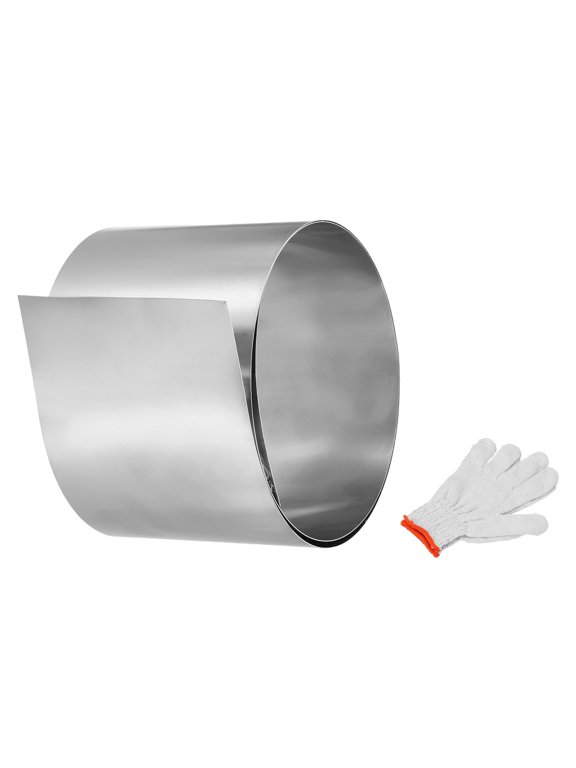 304 Stainless Steel Foil Roll, 0.3mm x 100mm x 0.9m Metal Strip Plate Sheet Stainless Steel Flashing Roll with Gloves for Crafts DIY Roofs Panels Electronic Window, Silver