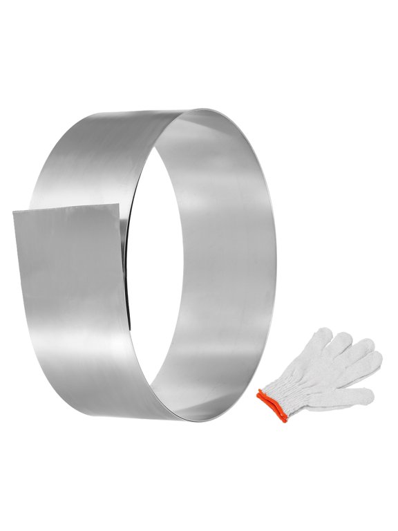 304 Stainless Steel Foil Roll, 0.3mm x 50mm x 0.9m Metal Strip Plate Sheet Stainless Steel Flashing Roll with Gloves for Crafts DIY Roofs Panels Electronic Window, Silver