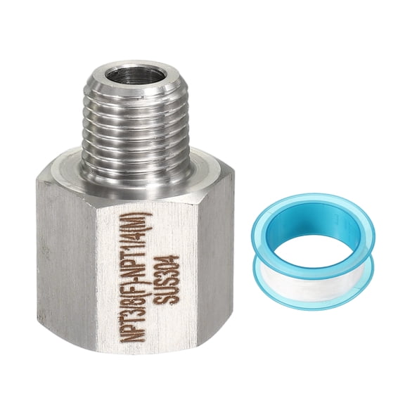 Uxcell 304 Stainless Steel Forged Pipe Fitting, 3/8" NPT Female to 1/4" NPT Thread Adapter Hex Pipe Fitting Adapter for Hose Line Connection Convert, Silver(1.3x0.98")