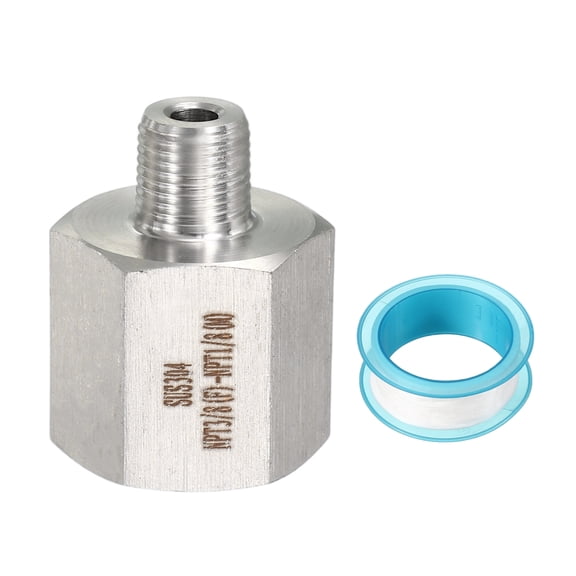 Uxcell 304 Stainless Steel Forged Pipe Fitting, 3/8" NPT Female to 1/8" NPT Thread Adapter Hex Pipe Fitting Adapter for Hose Line Connection Convert, Silver(1.22x0.98")