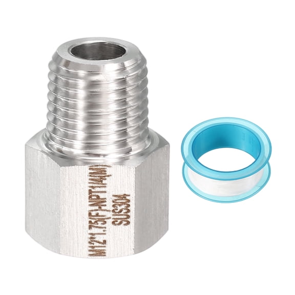 Uxcell 304 Stainless Steel Forged Pipe Fitting, M12x1.75 Female to 1/4" NPT Thread Adapter Hex Pipe Fitting Adapter for Hose Line Connection Convert, Silver(1.02x0.75")