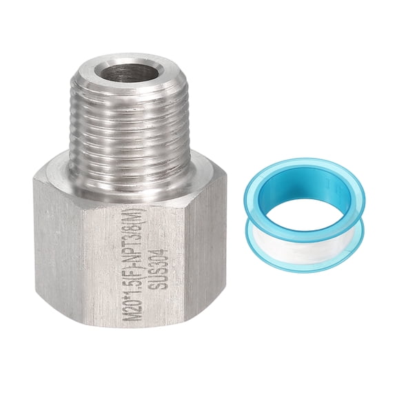 Uxcell 304 Stainless Steel Forged Pipe Fitting, M20x1.5 Female to 3/8" NPT Thread Adapter Hex Pipe Fitting Adapter for Hose Line Connection Convert, Silver(1.34x1.06")