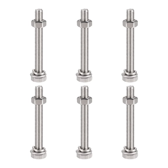 Uxcell 304 Stainless Steel Hex Head Screws Bolts, Nuts, Flat & Lock Washers Kits 6Sets M6 x 50mm