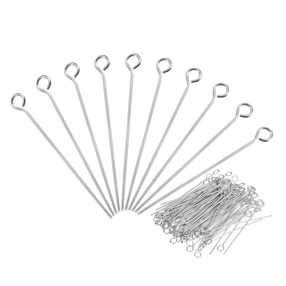 Uxcell 200Pcs Eye Pins Jewelry Findings 22 Gauge 45mm Stainless Steel Eye Pins 3.3mm