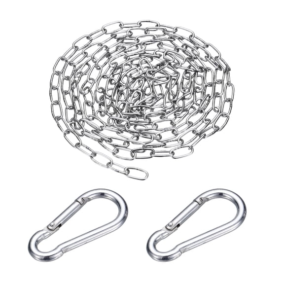 Uxcell 304 Stainless Steel Link Chain with 2 Hook (1/16" x 6.6 ft / 2 m x 1.5 mm) - Utility Hanging Coil Chain Link Locking Pulling for Outdoor Fence Pet Dog
