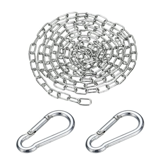 Uxcell 304 Stainless Steel Link Chain with 2 Hook (1/16" x 6.6 ft / 2 m x 2 mm) - Utility Hanging Coil Chain Link Locking Pulling for Outdoor Fence Pet Dog