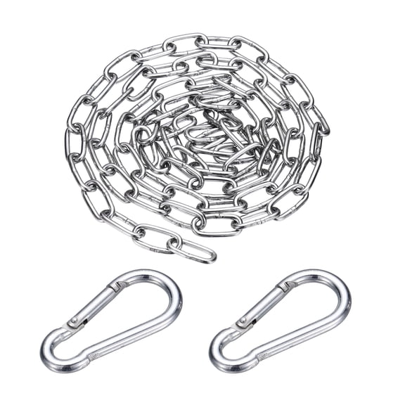 Uxcell 304 Stainless Steel Link Chain with 2 Hook (3/16" x 9.8 ft / 3 m x 4 mm) - Utility Hanging Coil Chain Link Locking Pulling for Outdoor Fence Pet Dog