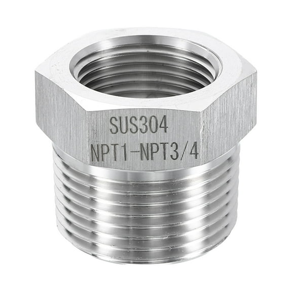 Uxcell 304 Stainless Steel Reducer Bushing 1" NPT Male x 3/4" NPT Female Hex Bushings Pipe Fittings Reducing Cast Pipe Adapter for Air Water Oil Gas Tube