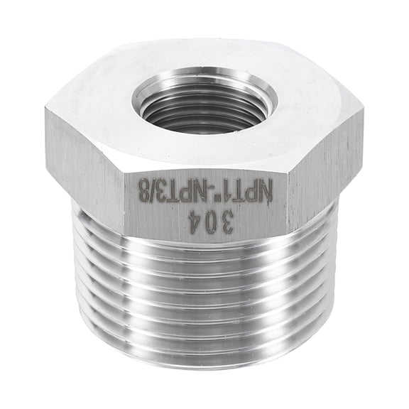 Uxcell 304 Stainless Steel Reducer Bushing 1" NPT Male x 3/8" NPT Female Hex Bushings Pipe Fittings Reducing Cast Pipe Adapter for Air Water Oil Gas Tube