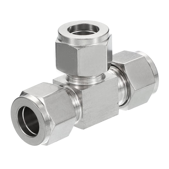 Uxcell 304 Stainless Steel Tee Compression Tube Fitting 1/2" ID x7/8" OD, Pipes Adapter, Silver