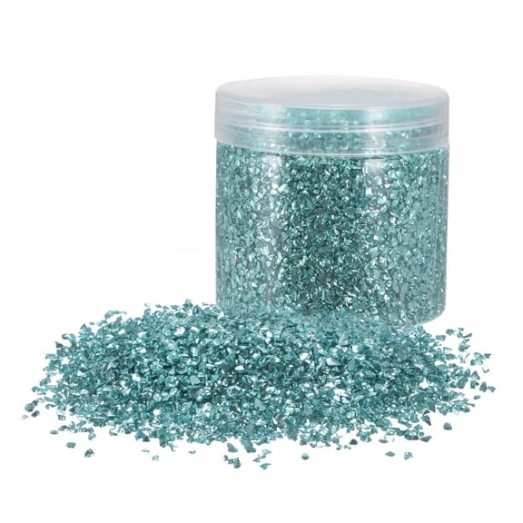 Uxcell 305g Crushed Glass Chips 3-6mm Irregular Broken Sprinkles Chunky Glass for Crafts DIY Vase Filler, Turquoise