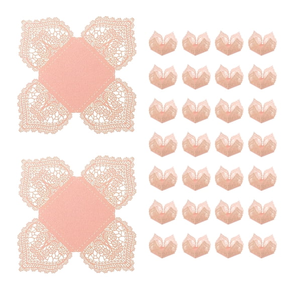 Uxcell 30PCS Truffle Wrappers, 4.1 Inch Paper Chocolate Candy Wrappers Flower Hollow Out Dessert Tray Square Baking Cups for Wedding Birthday Party Events Dessert Shops, Pink