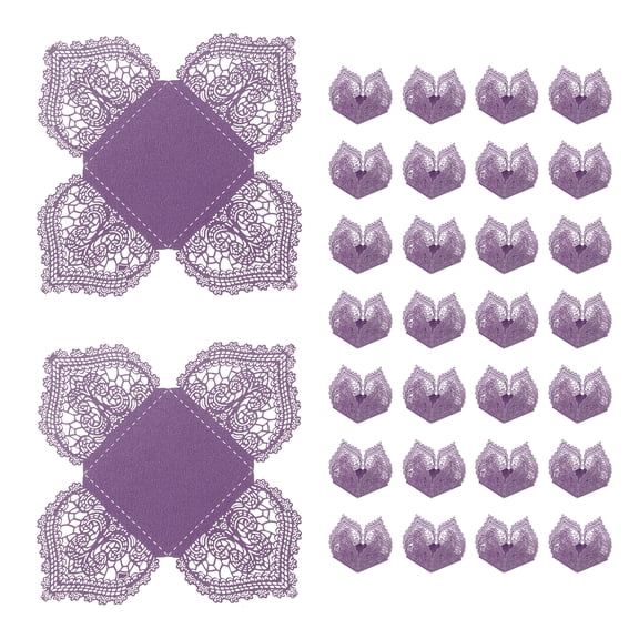 Uxcell 30PCS Truffle Wrappers, 4.1 Inch Paper Chocolate Candy Wrappers Flower Hollow Out Dessert Tray Square Baking Cups for Wedding Birthday Party Events Dessert Shops, Dark Purple