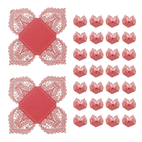Uxcell 30PCS Truffle Wrappers, 4.1 Inch Paper Chocolate Candy Wrappers Flower Hollow Out Dessert Tray Square Baking Cups for Wedding Birthday Party Events Dessert Shops, Red