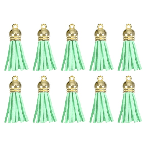 Uxcell 30Pack 1.5" Leather Tassels Keychain Charm with Gold Cap for DIY, Mint Green