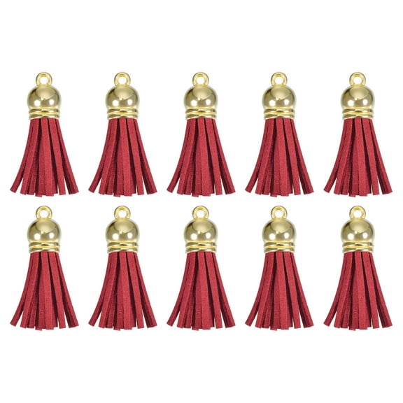 Uxcell 30Pack 1.5" Leather Tassels Keychain Charm with Gold Cap for DIY, Red