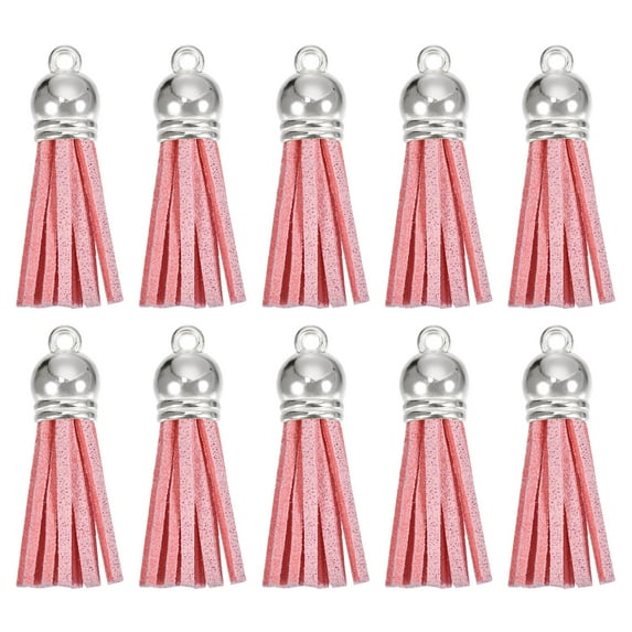 Uxcell 30Pack 1.5" Leather Tassels Keychain Charm with Silver Cap for DIY, Pink