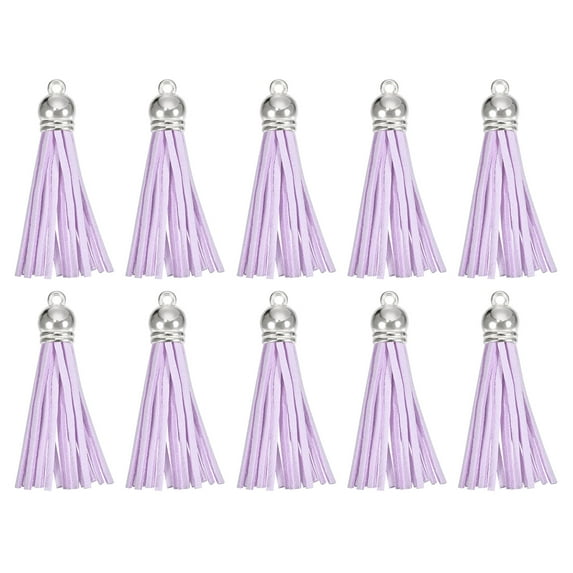Uxcell 30Pack 2.2" Leather Tassels Keychain Charm with Silver Cap for DIY, Light Purple