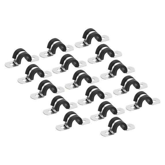 Uxcell 30Pack 3/8" Cable Clamp U Shape Stainless Steel Rubber Cushioned Pipe Strap