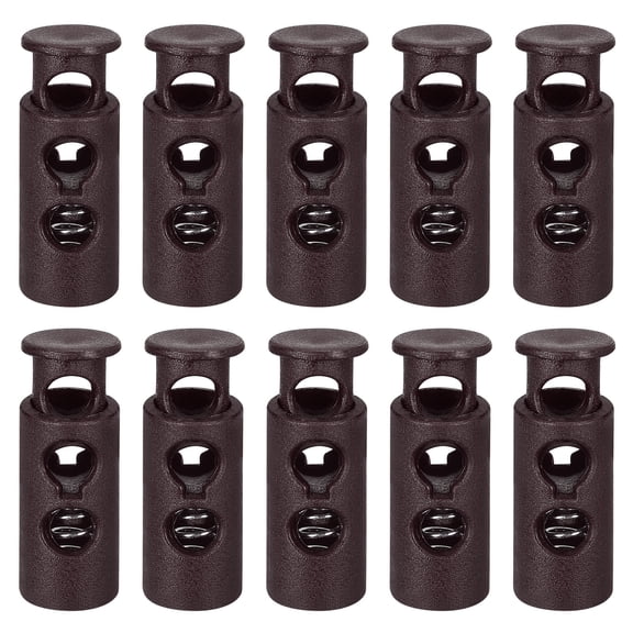 Uxcell 30Pack 4mm Cord Lock Plastic Double Hole Spring Toggle Stoppers, Dark Brown