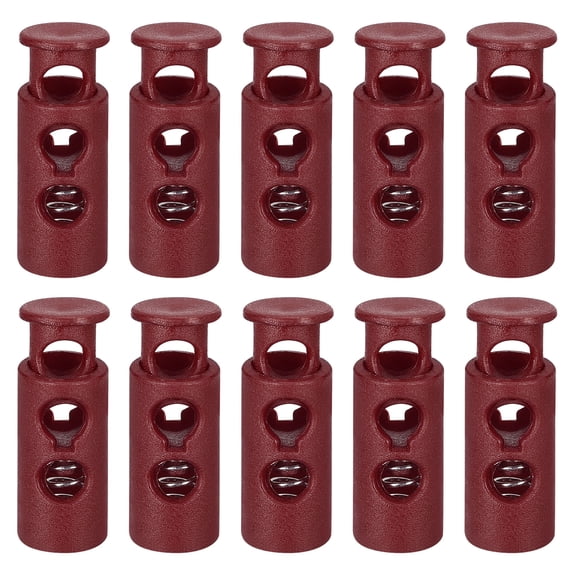 Uxcell 30Pack 4mm Cord Lock Plastic Double Hole Spring Toggle Stoppers, Dark Red