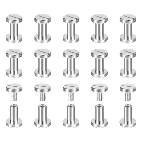 Uxcell 30Pack Brass Chicago Screws, 8x8mm Post Nail Stud Rivets for Craft Silver