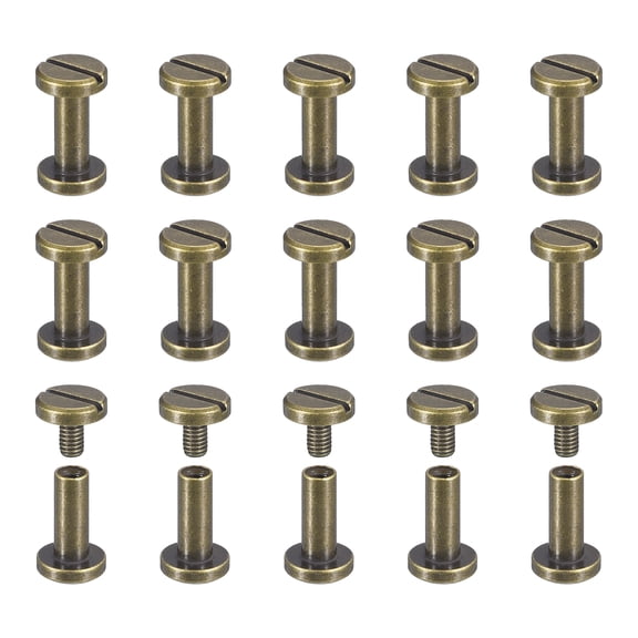 Uxcell 30Pack Brass Chicago Screws, 9x8mm Post Nail Stud Rivets for Craft Bronze