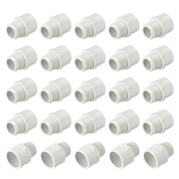 Uxcell 30Pack PVC Male Pipe Fittings Adapter 3/4" NPT Male Thread x Socket, Schedule 40 PVC Coupling Straight Pipe Connector, High-Flow Capacity for Plumbing, Irrigation, Pool, Sprinkler