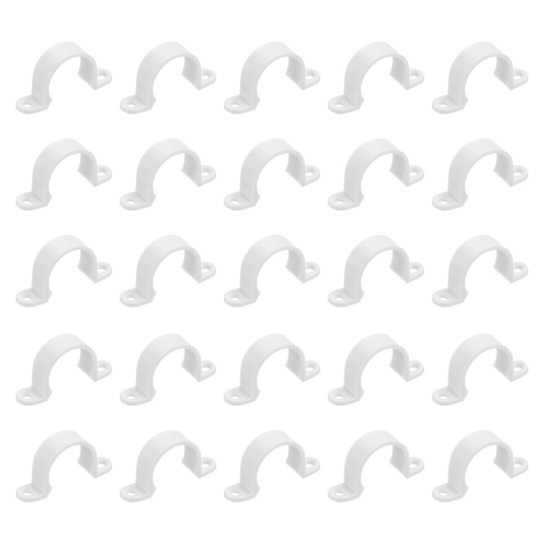 Uxcell 30-Pack PVC Pipe Straps – 25mm (1") Conduit Clamps, 2-Hole Mounting Bracket – For PVC Pipe, Cable & Hose – White Plastic, Corrosion-Resistant