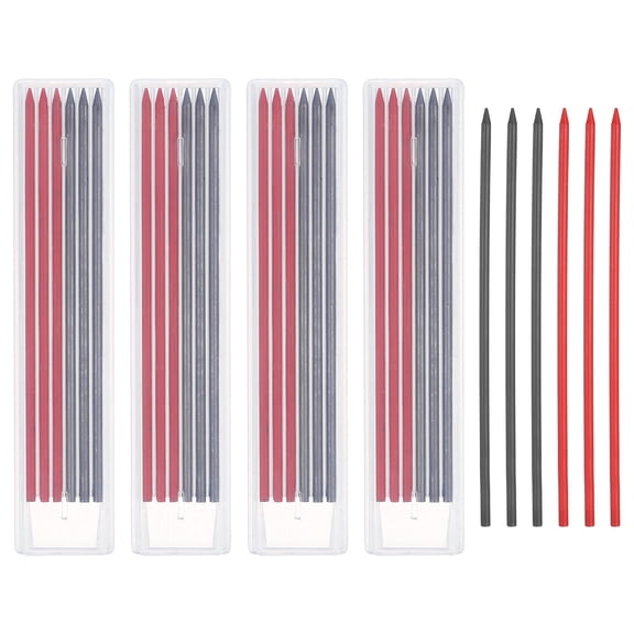 Uxcell 30Pcs 2.8mm Carpenter Pencil Refills, Solid Dry Pencil Refills Break Resistant Refill for Mechanical Carpenter Construction Pencils Art Drafting, Black, Red