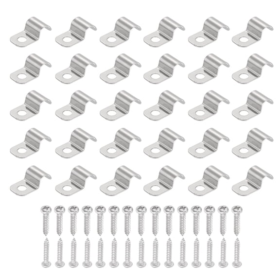 Uxcell 30Pcs 9-8mm(3/8") One Hole Rigid Pipe Strap, 304 Stainless Steel Conduit Clamp Thicken U Bracket Heavy Duty Pipe Clamp with Self-Tapping Screws for Fixing Tube, Silver