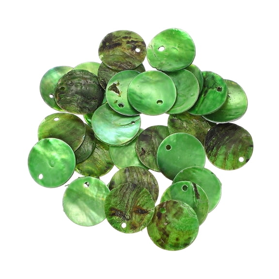 Uxcell 30Pcs Capiz Shells, 1.5cm/0.6" Round Fruit Green Shells with 2 Holes for Seashell Wind Chimes Curtain Shell Garland DIY Jewelry Craft Wedding Home Decoration, Fruit Green