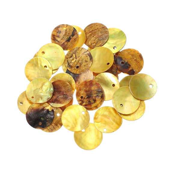 Uxcell 30Pcs Capiz Shells, 1.5cm/0.6" Round Leaf Yellow Shells with 2 Holes for Seashell Wind Chimes Curtain Shell Garland DIY Jewelry Craft Wedding Home Decoration, Leaf Yellow