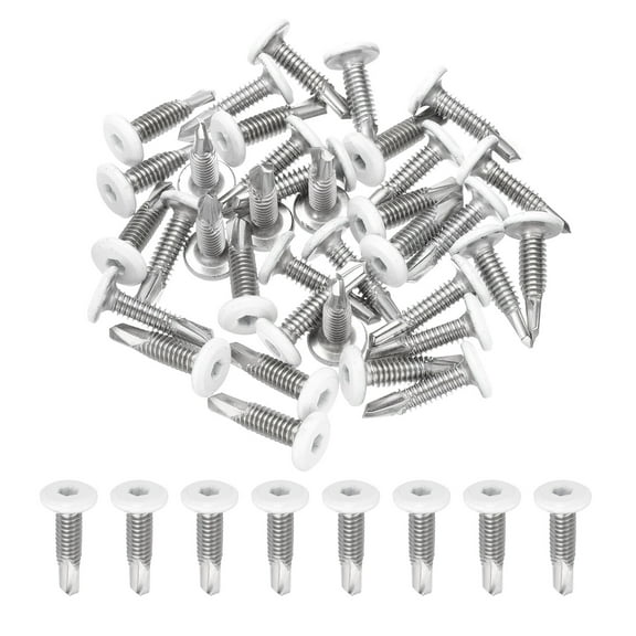 Uxcell 30Pcs M6x25mm White Hex Washer Head Self Tapping Screws for Metal, Silver