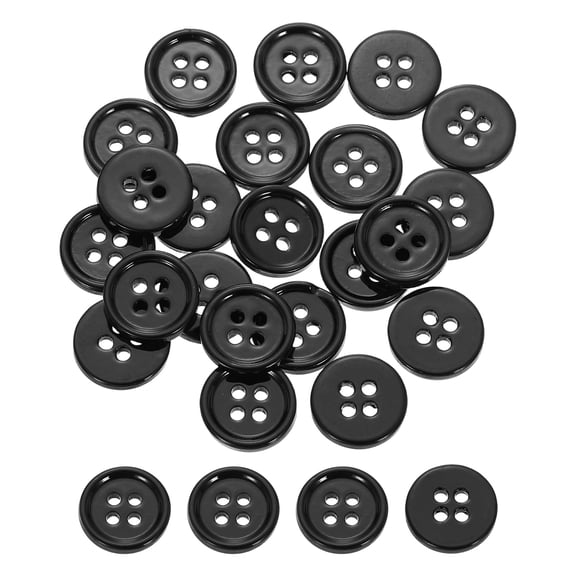 Uxcell 30Pcs Natural Shell Buttons, 11.5mm 4-Hole Round Shell Craft Sewing Button, Decorative Accessories for Coats, Shirts, Clothing DIY Projects, Black